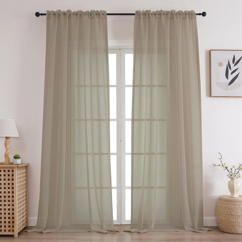 CUCRAF Sheer Curtains Panels for Living Room Bedroom Small Window Semi Treatment Drapes Voile Rod PocketSet of 2 54 x 63 inches LongLinen Color