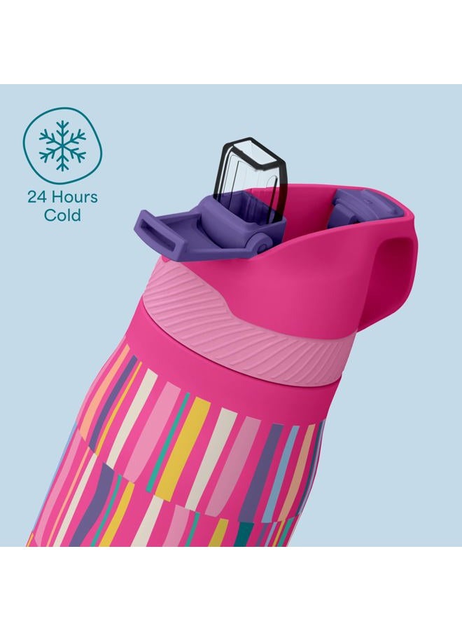 Ottle 24oz Insulated Cute Travel Water Bottle - Slim Leakproof Tumbler Stainless Steel - BPA-Free - Gym Accessories Small Water Bottles Gift for Women Men Mom - Pink Candy Stripes Allover - Image 3