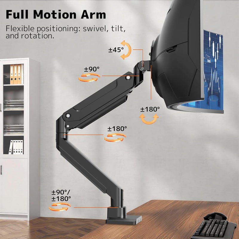 PUTORSEN 17-49 Inch Monitor Mount, Max 20 kg, Premium Aluminium Screen Mount for Flat/Curved Monitor with VESA 75 x 75/100 x 100 mm, Gas Spring Monitor Desk Mount - Image 4