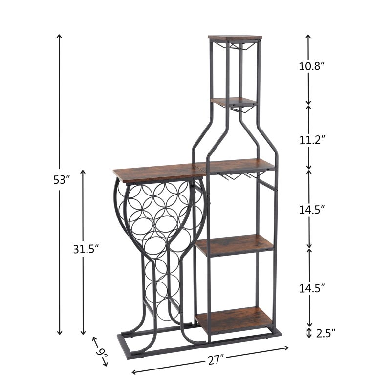 Mantianstar 5-Tier Wine Rack Freestanding Floor, 11 Bottles Modern Wooden Wine Holder-Storage Cabinet for Home Bar, Kitchen, Dining Room Space Saving Bar Stand with Easy Assembly.(Brown) - Image 2