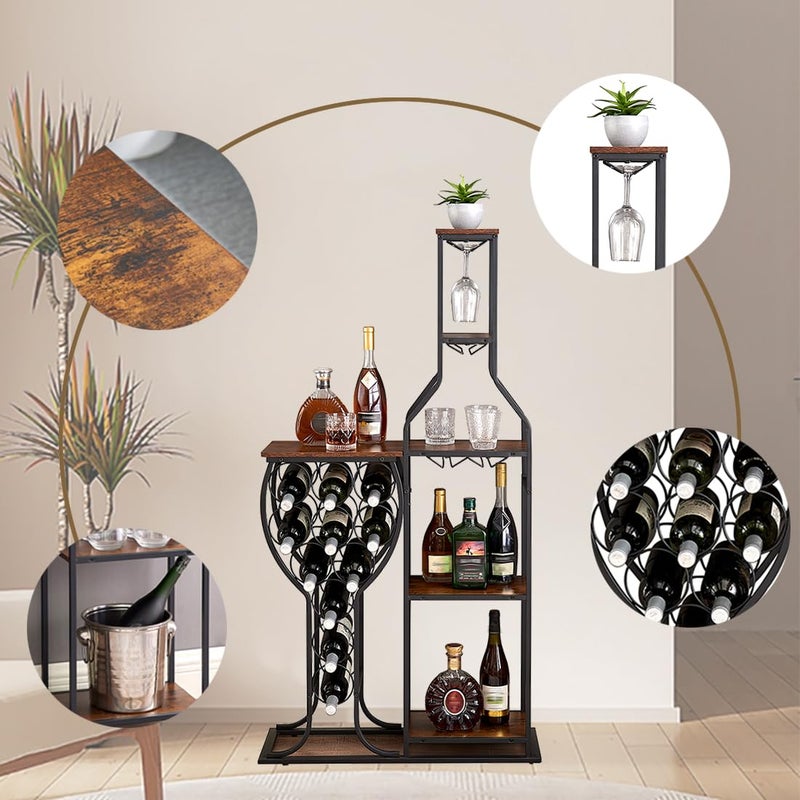 Mantianstar 5-Tier Wine Rack Freestanding Floor, 11 Bottles Modern Wooden Wine Holder-Storage Cabinet for Home Bar, Kitchen, Dining Room Space Saving Bar Stand with Easy Assembly.(Brown) - Image 4