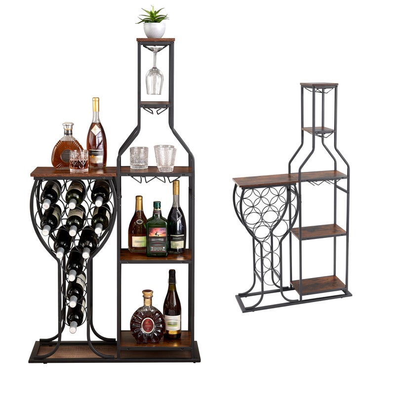 Mantianstar 5-Tier Wine Rack Freestanding Floor, 11 Bottles Modern Wooden Wine Holder-Storage Cabinet for Home Bar, Kitchen, Dining Room Space Saving Bar Stand with Easy Assembly.(Brown) - Image 1