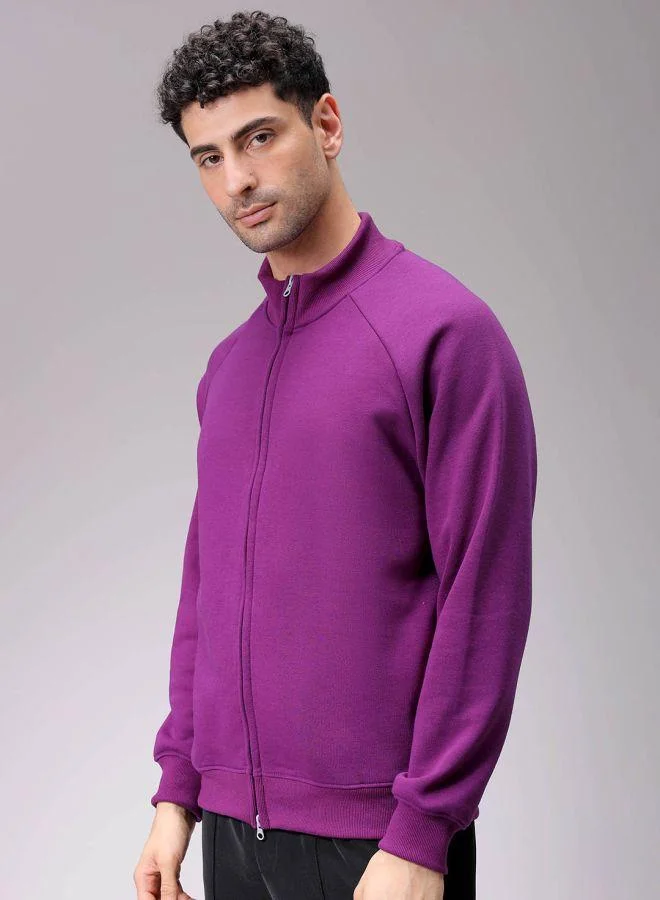 The Indian Garage Co Men Relaxed Fit Solid High neck Front Open High Neck Sweatshirt
