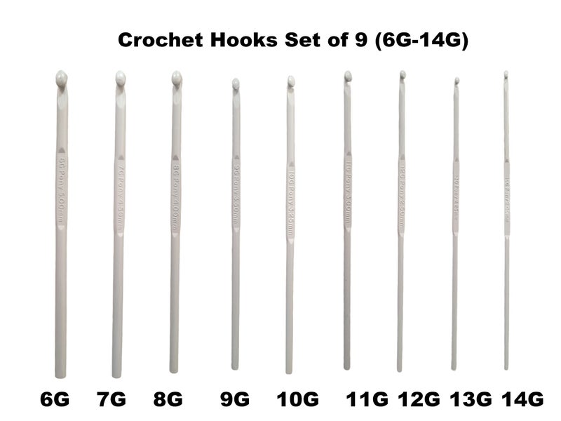 PONY Aluminum Crochet Hook (kiroshiya) Knitting Needles for Sewing Craft Set of 9(Size: 2mm, 2.25mm, 2.50mm, 3mm, 3.25mm, 3.50mm, 4mm, 4.50mm, 5mm) Length 13cm, 6G-14G - Image 2