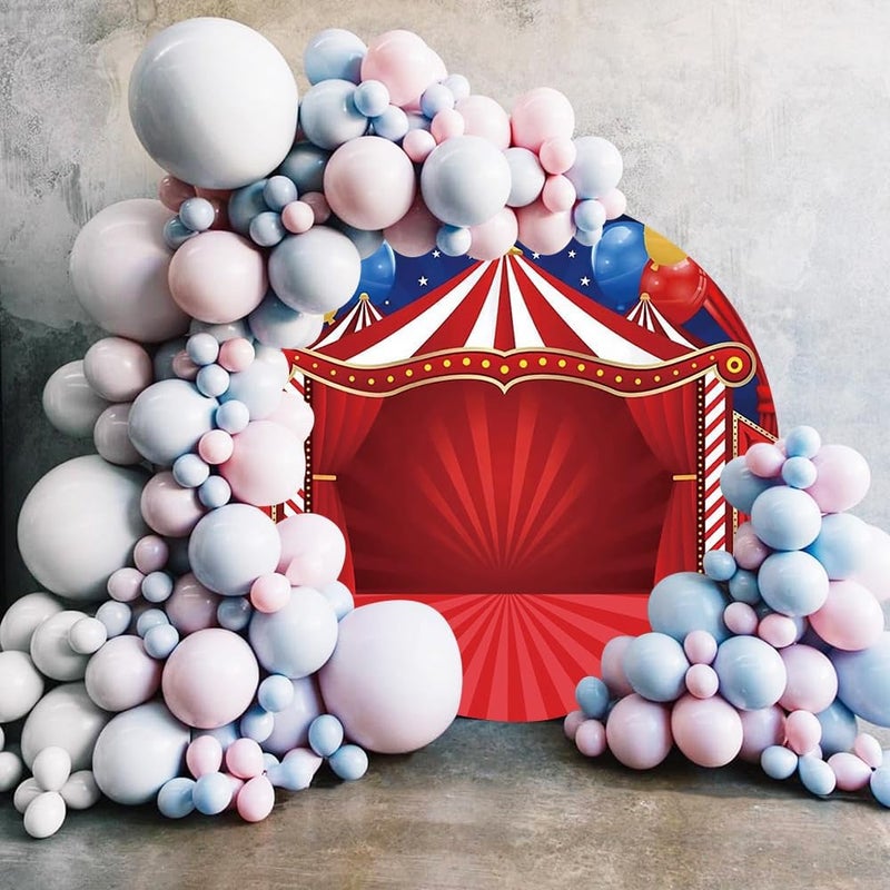 Renaiss Renaiss 7x7ft Circus Tent Round Backdrop Cover Carnival Night Theme Circle Photography Background Big Top Tent Red Stripes Stage Baby Shower Newborn Kids Birthday Party Decors Photo Booth Props  - Image 3