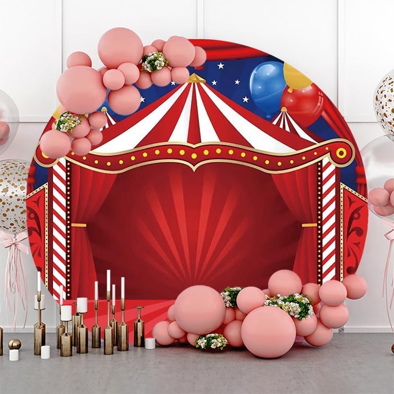 Renaiss Renaiss 7x7ft Circus Tent Round Backdrop Cover Carnival Night Theme Circle Photography Background Big Top Tent Red Stripes Stage Baby Shower Newborn Kids Birthday Party Decors Photo Booth Props  - Image 2