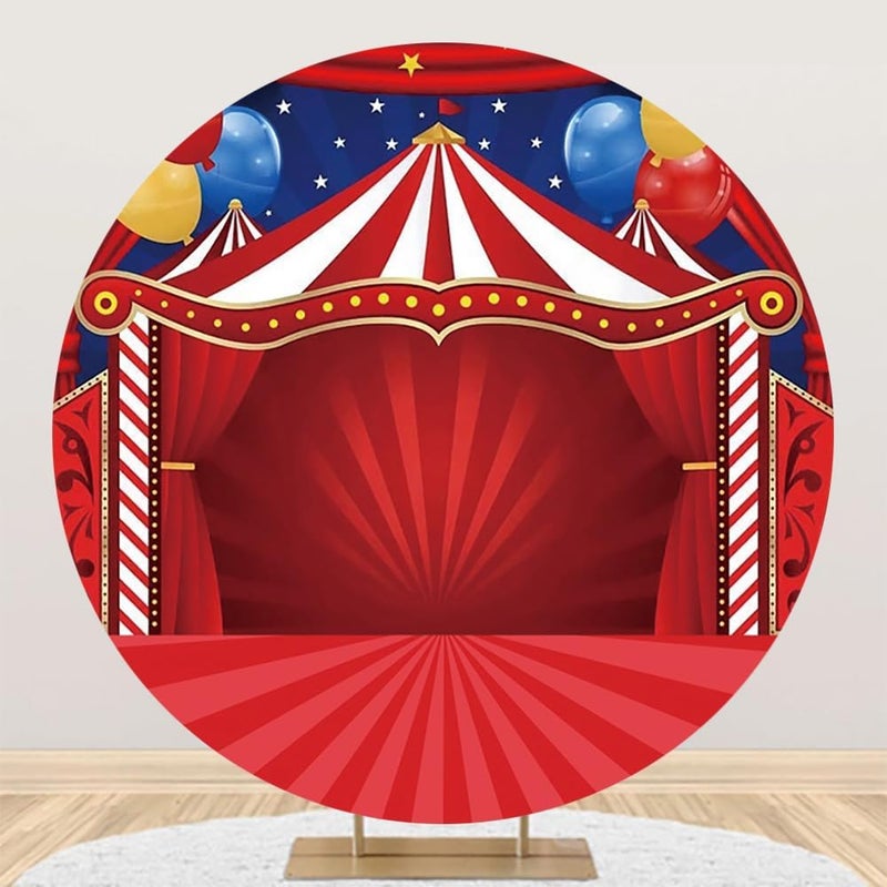 Renaiss Renaiss 7x7ft Circus Tent Round Backdrop Cover Carnival Night Theme Circle Photography Background Big Top Tent Red Stripes Stage Baby Shower Newborn Kids Birthday Party Decors Photo Booth Props  - Image 1