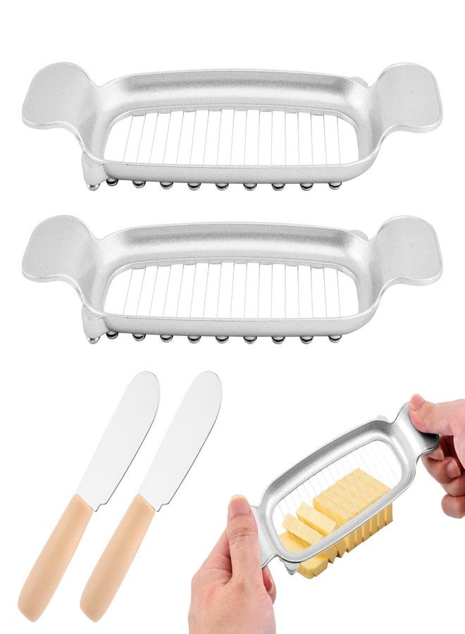 YOSINXU 2 Pcs Butter Slicer Cutter, Aluminum Alloy Multipurpose Cheese Slicer with 2pcs Cheese Spreader, Handheld Butter Cutter Single Stick Makes Cutting Cheese, Butter, Eggs Into Average - Image 1