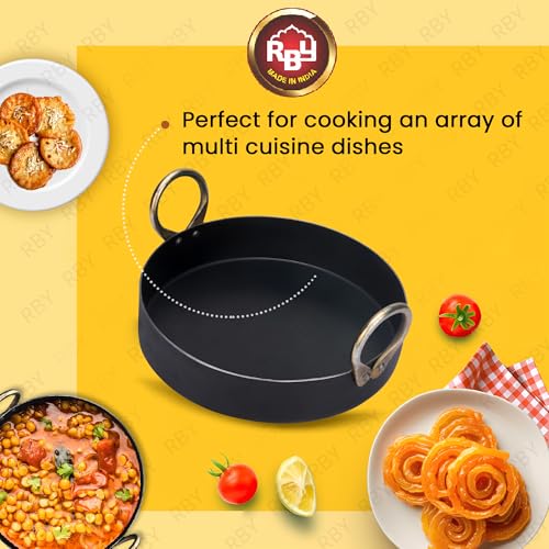RBY 9 Inch Iron Flat Base Fry Pan Lohe Ki Tai Kadai for Jalebi Malpua Multipurpose Food Grade Iron Gas and Induction Friendly - Image 2