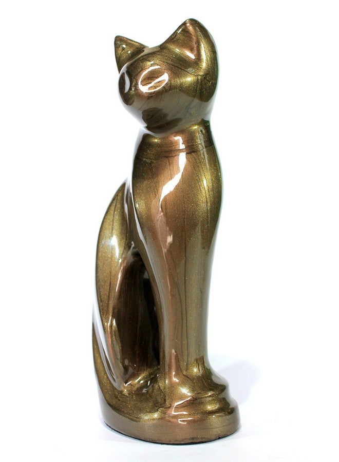 eSplanade Metal Cremation Urn Memorial Jar Pot Container | Full Size Urn for Funeral Ashes Burial | Cat/Kitten Shape Metal Urn | Brown - 9" Inches - Image 2