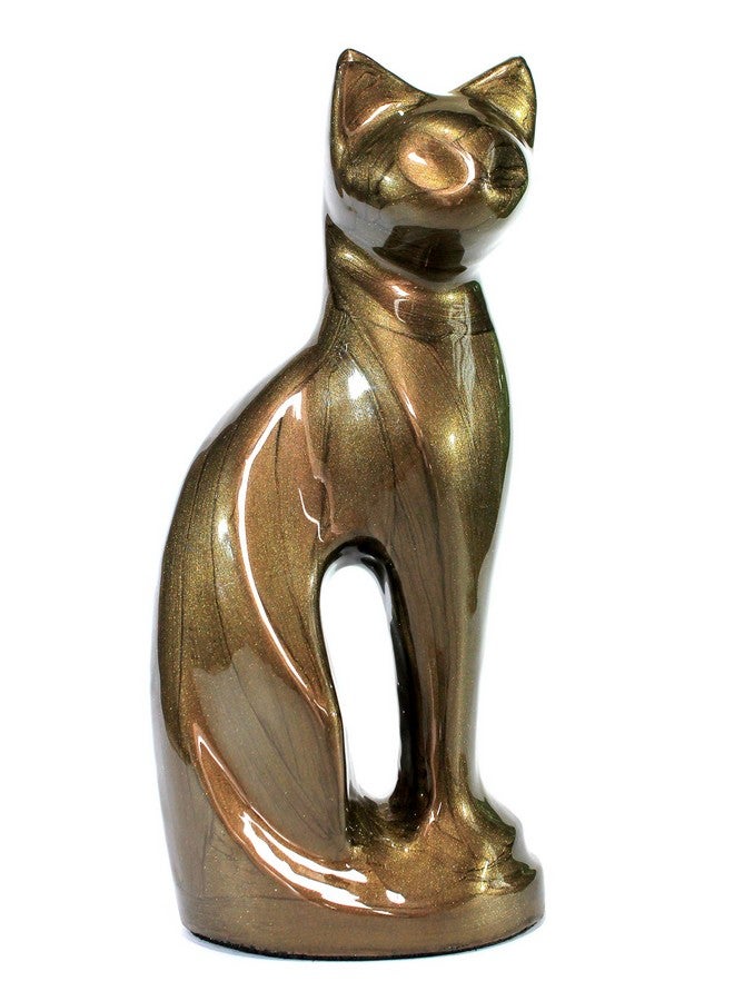 eSplanade Metal Cremation Urn Memorial Jar Pot Container | Full Size Urn for Funeral Ashes Burial | Cat/Kitten Shape Metal Urn | Brown - 9" Inches - Image 1