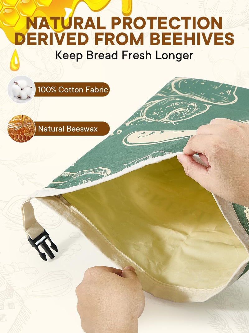 CUIJIALAHA 2 Pack Zippered Beeswax Bread Bags 17Ã—13 Inch Large Cotton Sourdough Bread Bags Reusable Bread Storage Bags for Homemade Bread Freezer Safe for Bagel Croissant & Baguette Kitchen Baking Supplies - Image 3