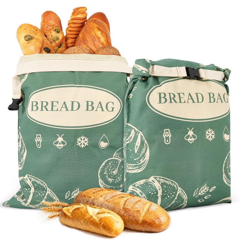 CUIJIALAHA 2 Pack Zippered Beeswax Bread Bags 17Ã—13 Inch Large Cotton Sourdough Bread Bags Reusable Bread Storage Bags for Homemade Bread Freezer Safe for Bagel Croissant & Baguette Kitchen Baking Supplies - Image 1