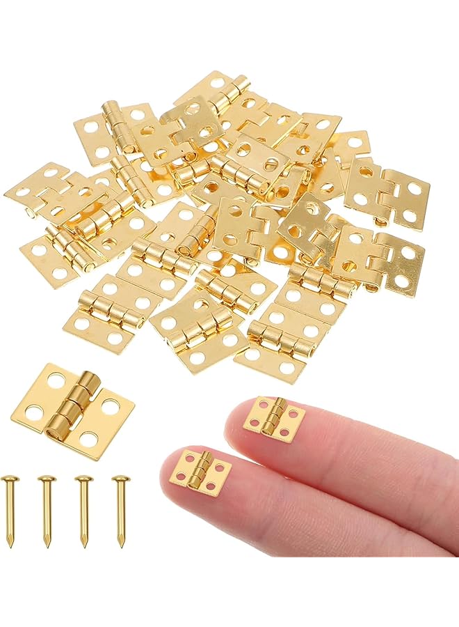 S-TOP Mini Hinges with Screws, Tiny Gold Metal Hinges, Suitable for Miniature Furniture, Jewelry Box, Chest Box & Cabinet, DIY Hardware Accessories, 180 Degree Rotation, 10 x 8mm Size, 100Pcs - Image 1