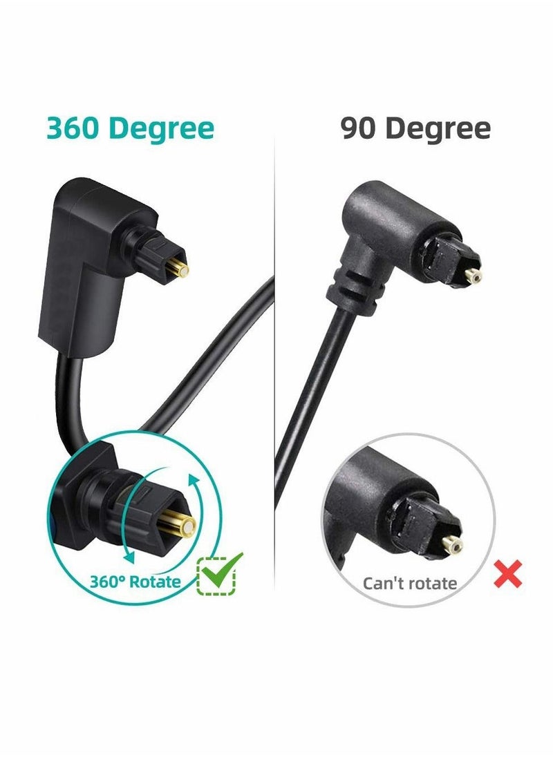 90 Degree Optical Audio Cable, Slim Digital SPDIF Audio Optical Cable, 360 Degree Right Angle Fiber Optic Toslink Cable for Sound Bar, TV, PS4, Xbox, Home Theater, 3ft 2Pieces - Image 3