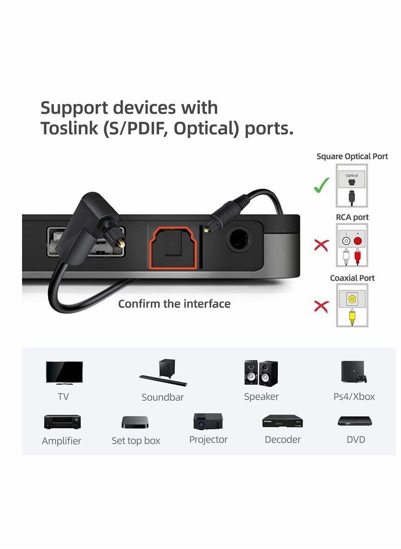 90 Degree Optical Audio Cable, Slim Digital SPDIF Audio Optical Cable, 360 Degree Right Angle Fiber Optic Toslink Cable for Sound Bar, TV, PS4, Xbox, Home Theater, 3ft 2Pieces - Image 5