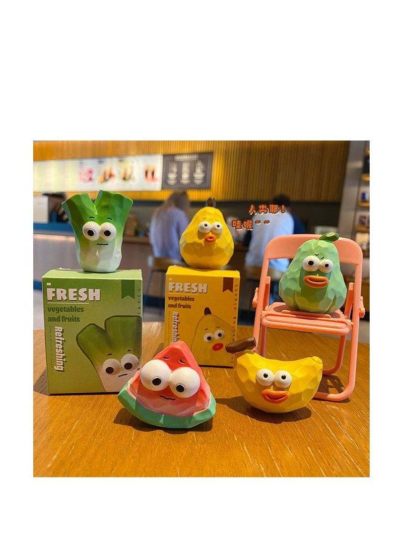 general Original wood carving style fruit home display pieces resin toy decorations cute car interior accessories - Melon, Banana, Pear, Watermelon (set of five) - Image 1