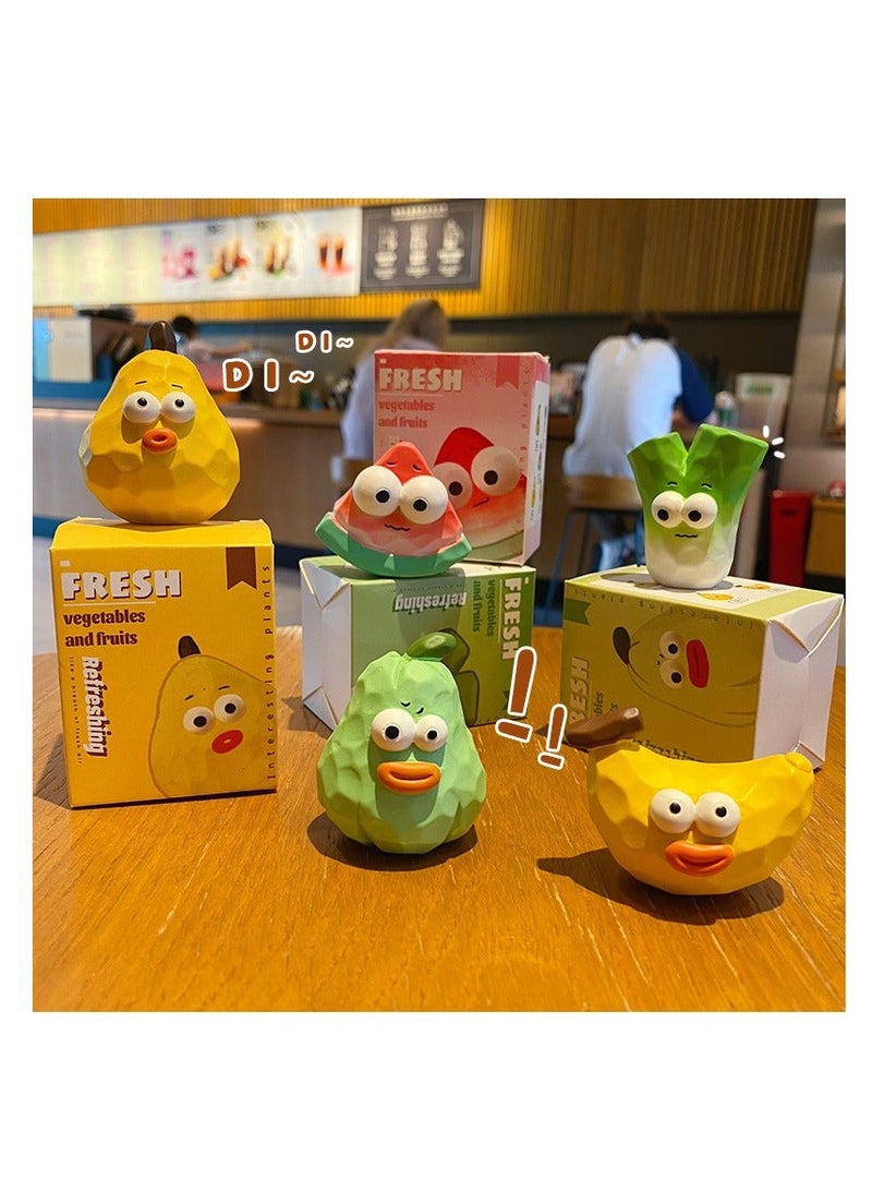 general Original wood carving style fruit home display pieces resin toy decorations cute car interior accessories - Melon, Banana, Pear, Watermelon (set of five) - Image 2