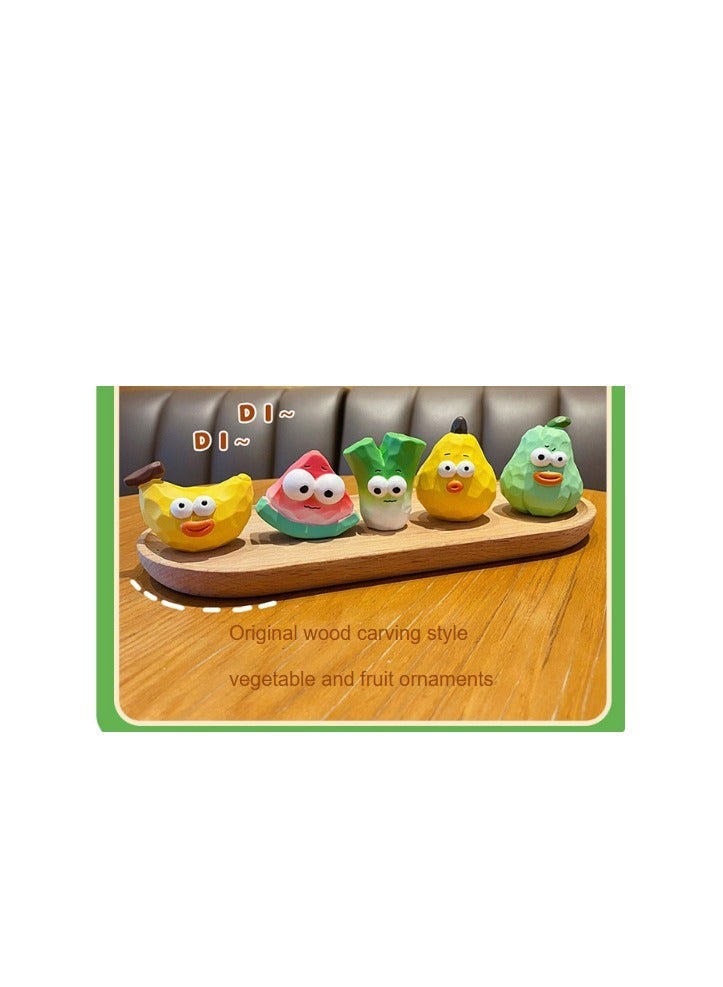 general Original wood carving style fruit home display pieces resin toy decorations cute car interior accessories - Melon, Banana, Pear, Watermelon (set of five) - Image 3