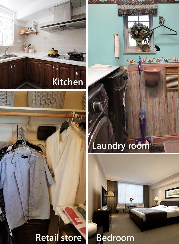 SYOSI Folding Wall Mounted Clothes Hanger Rack with Swing Arm Stainless Steel Heavy Duty Coat Hook, Sturdy Coat Robe Storage Organizer for Laundry Room Bedrooms Clothing Drying Rack, Black - Image 2