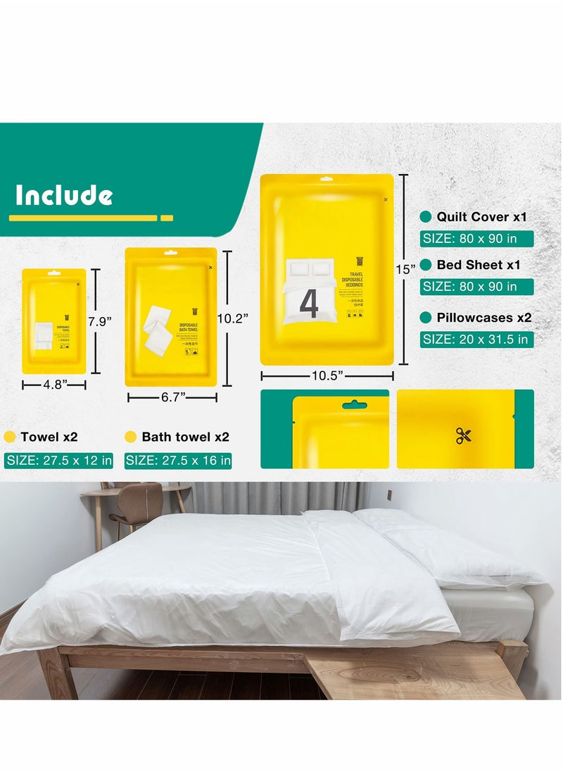 Y&D 4 Pack Travel Disposable Bedding Set, Sheets, Sheet for Business Hotel Trip Outdoor Camping, 1 Quilt Covers, Bed and 2 Pillow Cases, Towel, Bath Towel  - Image 5