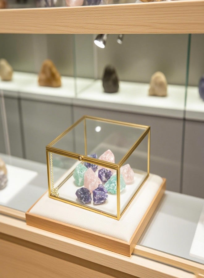 Feyarl Gold Glass Crowns Box Jewelry Trinket Ring Earring Keepsake Wedding Photo Cards Decorative Box Crystal Stones Display Holder Organizer for Birthday Dresser Tabletop（6.3 x 6.3 x 3.35inch - Image 5