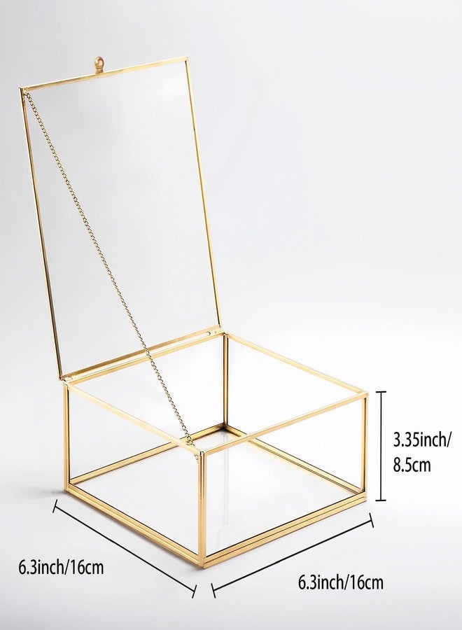 Feyarl Gold Glass Crowns Box Jewelry Trinket Ring Earring Keepsake Wedding Photo Cards Decorative Box Crystal Stones Display Holder Organizer for Birthday Dresser Tabletop（6.3 x 6.3 x 3.35inch - Image 2