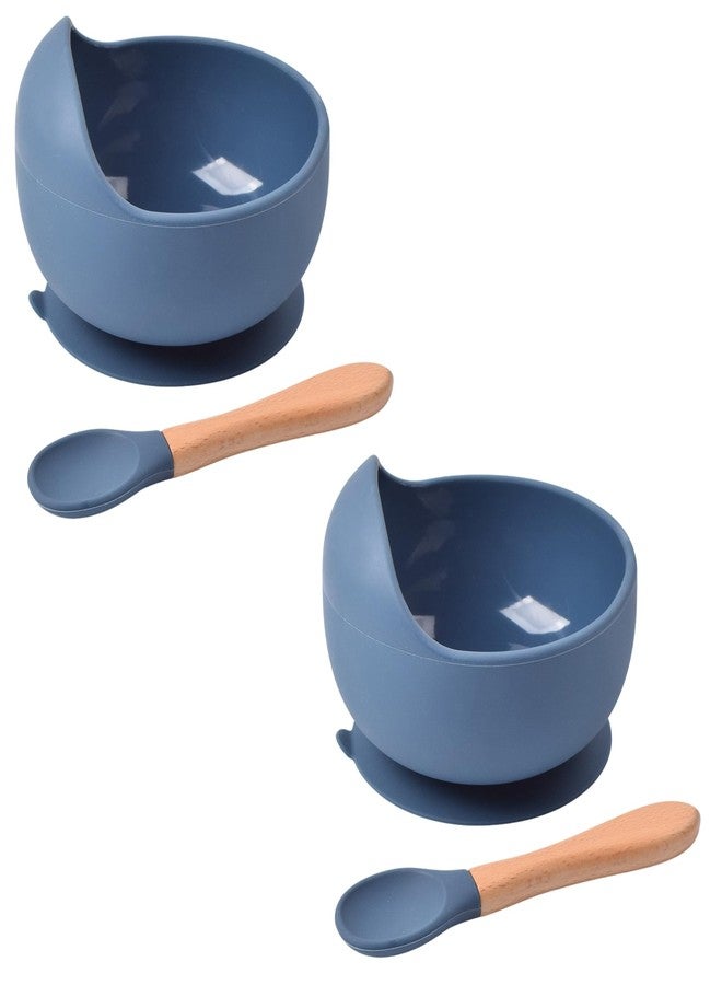aDai Silicone Baby Bowls with Spoon | Curved Walls for Self-Feeding | Strong Suction | Large Silicone for Toddlers, Babies, Kids | Prevent Food Dropping | Gifting - Berry Blue (Pack of 2) - Image 1