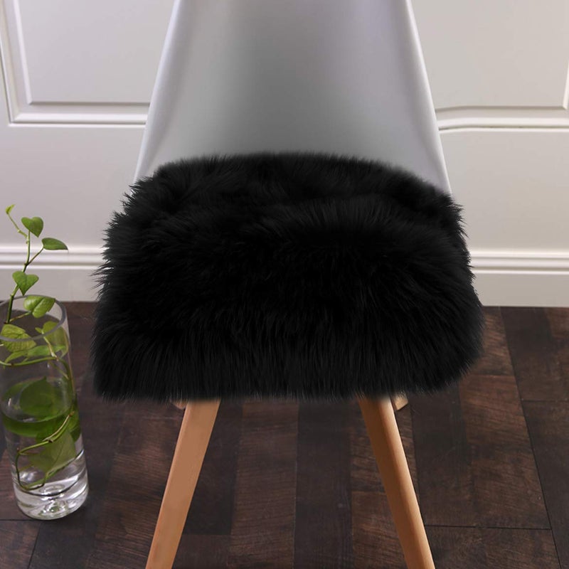 Softlife Black Faux Fur Sheepskin Chair Cover Seats Cushion Pad Super Soft Area Rugs for Living Bedroom Sofa Dorm 16ft x 16ft
