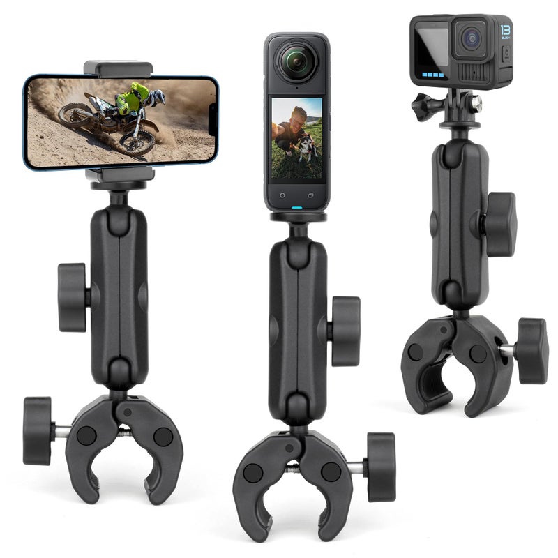 SOONSUN Super Clamp Mount with Dual 360Â° Ball Heads & Phone Holder, Heavy-Duty Camera Clamp Mount for GoPro Hero 13 12 11 10 9, Insta360, DJI Osmo, DSLR, Smartphones & Action Cameras - Image 1