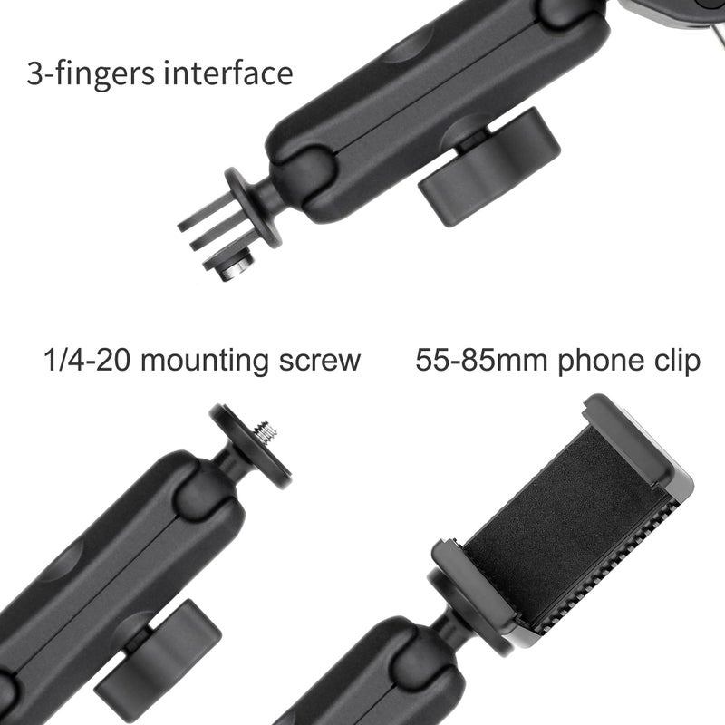 SOONSUN Super Clamp Mount with Dual 360Â° Ball Heads & Phone Holder, Heavy-Duty Camera Clamp Mount for GoPro Hero 13 12 11 10 9, Insta360, DJI Osmo, DSLR, Smartphones & Action Cameras - Image 5