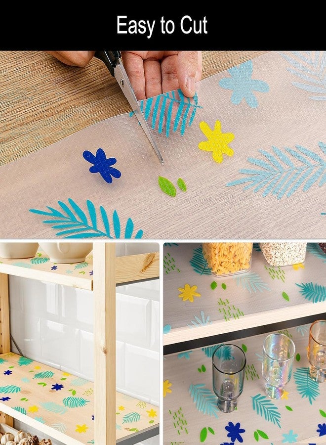 MBKOH Fridge Mats, Kitchen Mat EVA Food Grade Multipurpose Washable Anti Slip Mat/Sheet for Fridge, Shelf Liners for Kitchen Shelves, Table, Drawer mat (300 * 45 cm) (Avocado) (Yellow+Blue-Flower) - Image 4