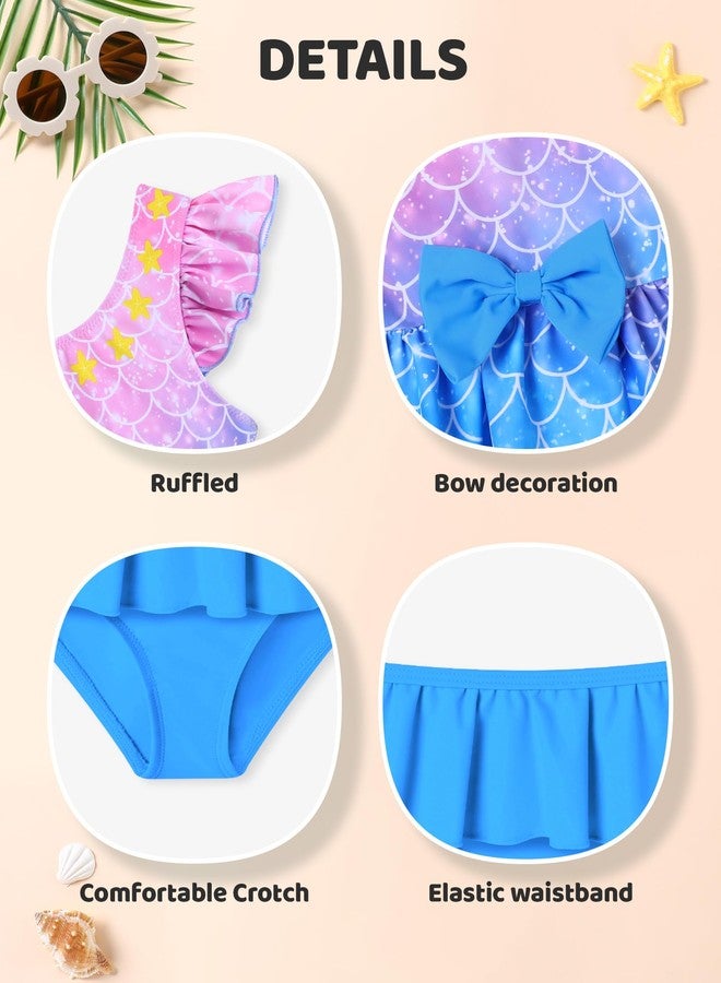 Ghteas Toddler Girl Swimsuit 3t Bathing Suit Girls 3 Piece Beachwear Ruffle Bow Tankini with Hat Bikini Sets 2t 3t Blue Pink - Image 4