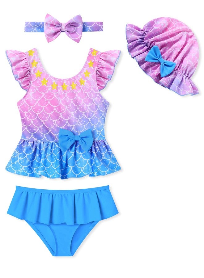 Ghteas Toddler Girl Swimsuit 3t Bathing Suit Girls 3 Piece Beachwear Ruffle Bow Tankini with Hat Bikini Sets 2t 3t Blue Pink - Image 1