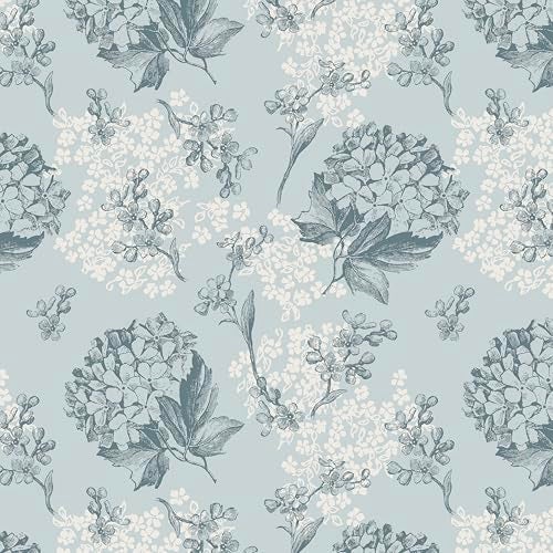 Decotalk 175x354 Inch Floral Contact Paper Peel and Stick Blue Floral Wallpaper for Bedroom Girls Room Hydrangea Flower Wall Paper Removable Blue Flower Wall Covering Vinyl Renter Friendly Wallpaper - Image 1