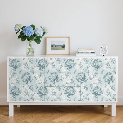 Decotalk 175x354 Inch Floral Contact Paper Peel and Stick Blue Floral Wallpaper for Bedroom Girls Room Hydrangea Flower Wall Paper Removable Blue Flower Wall Covering Vinyl Renter Friendly Wallpaper - Image 3