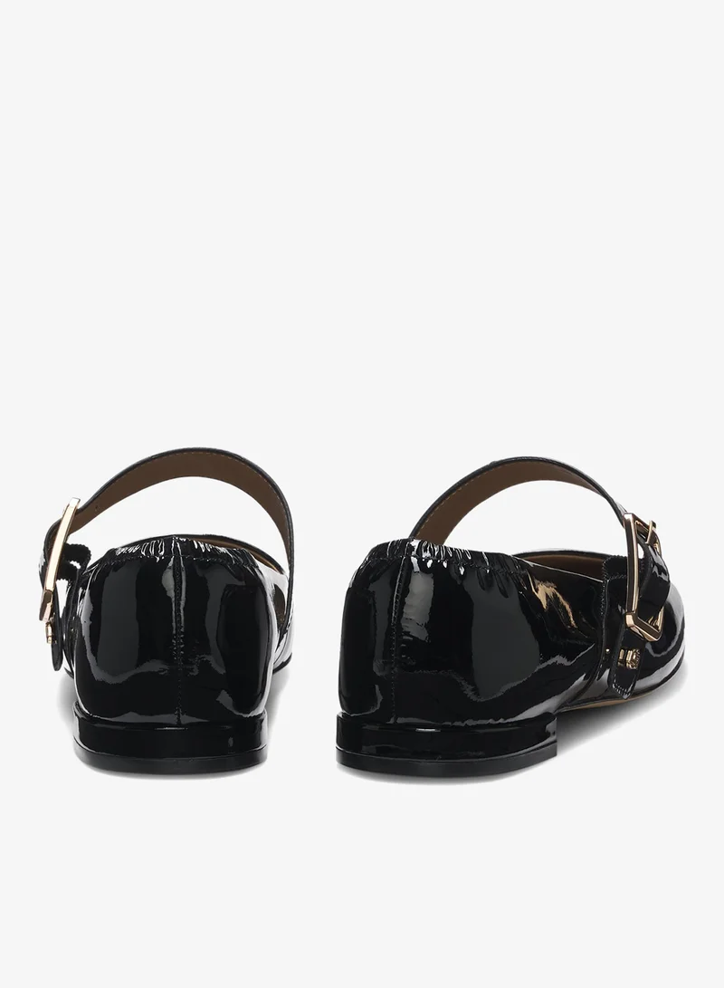 BOSS Patent-leather ballerina pumps with buckled strap