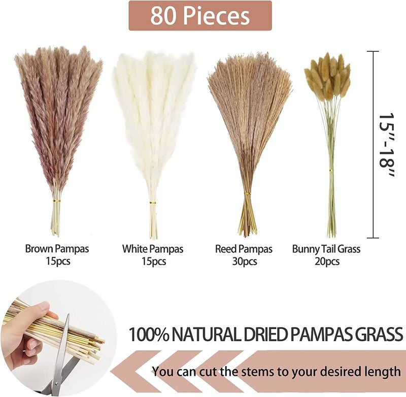 Bluejw Bohemian Pampas Grass Bouquet - Mixed Reeds Dried Flowers for Boho Home Decor, Office, Shop - Natural Dried Plants Arrangement - Image 4