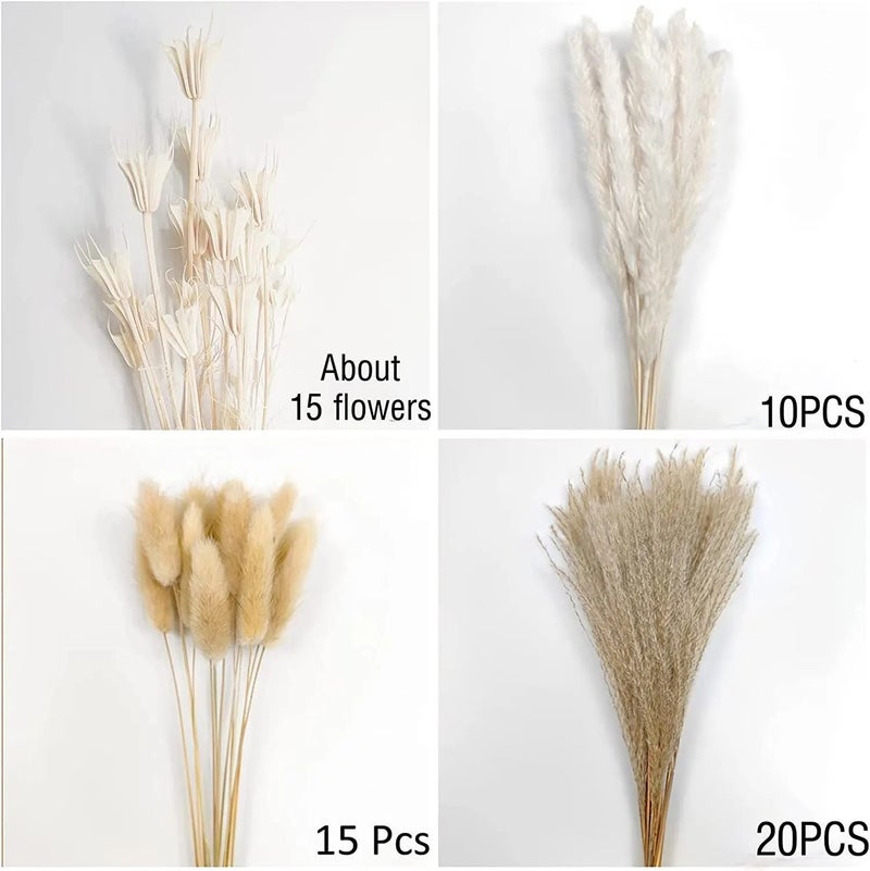 Bluejw Bohemian Pampas Grass Bouquet - Mixed Reeds Dried Flowers for Boho Home Decor, Office, Shop - Natural Dried Plants Arrangement - Image 1