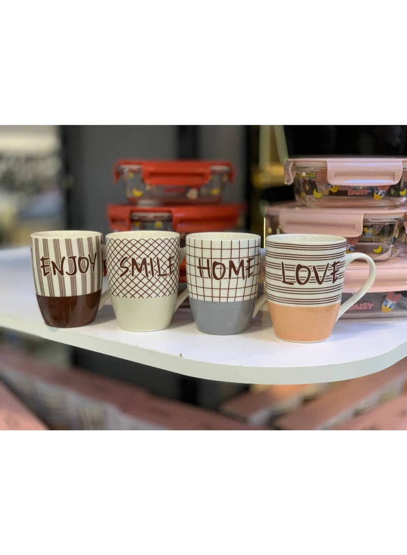 FALMER 4-Piece Ceramic Mug Set with Multi-Colored Prints - For Daily Use and Serving - 6198JQ - Image 1