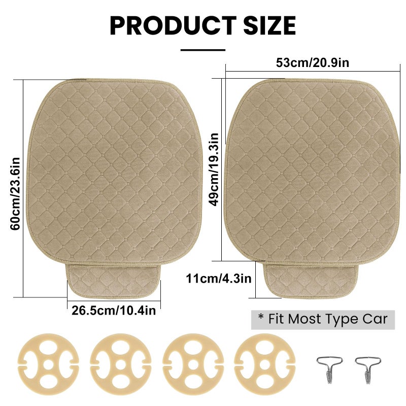 surpassme Comfortable Car Seat Covers Universal Front Seat Covers for Car Accessories with Storage Pockets, Padded Car Interior Covers for Automotive, SUV, Truck, and Van(Khaki) - Image 3