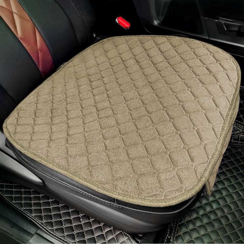 surpassme Comfortable Car Seat Covers Universal Front Seat Covers for Car Accessories with Storage Pockets, Padded Car Interior Covers for Automotive, SUV, Truck, and Van(Khaki) - Image 1