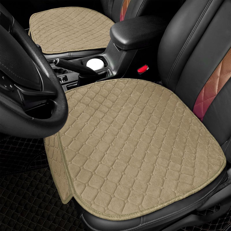 surpassme Comfortable Car Seat Covers Universal Front Seat Covers for Car Accessories with Storage Pockets, Padded Car Interior Covers for Automotive, SUV, Truck, and Van(Khaki) - Image 2
