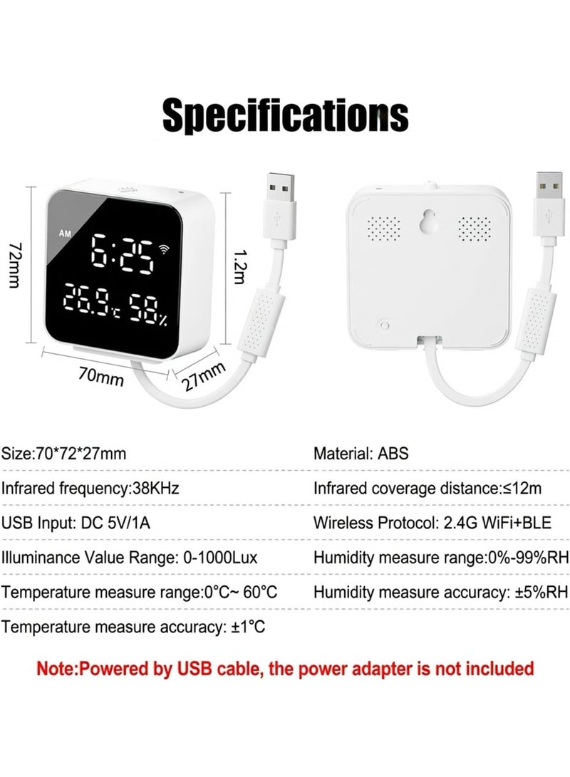 م.ا & ف'س جهاز تحكم ذكي شامل (5 في 1) يعمل بالأشعة تحت الحمراء (IR) عبر شبكة WiFi (منصة Tuya)، مزود بمستشعرات لدرجة الحرارة والرطوبة ومستوى الإضاءة وخاصية الإضاءة الخلفية؛ مخصص للتحكم في مكيفات الهواء وأجهزة التلفاز والمراوح والإضاءة، ومتوافق مع Alexa وGoogle Home. - Image 2
