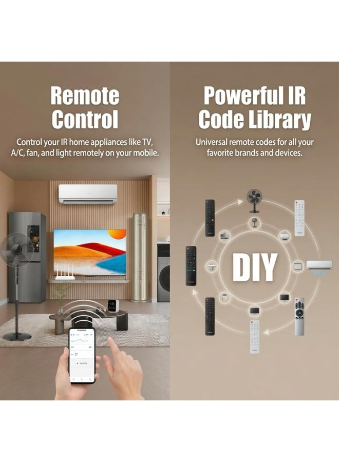 م.ا & ف'س جهاز تحكم ذكي شامل (5 في 1) يعمل بالأشعة تحت الحمراء (IR) عبر شبكة WiFi (منصة Tuya)، مزود بمستشعرات لدرجة الحرارة والرطوبة ومستوى الإضاءة وخاصية الإضاءة الخلفية؛ مخصص للتحكم في مكيفات الهواء وأجهزة التلفاز والمراوح والإضاءة، ومتوافق مع Alexa وGoogle Home. - Image 5