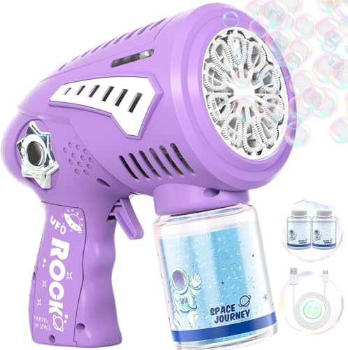 Boerfmo Rechargeable Bubble Gun Bubble Machine for Kids with LargerSize Bubbles Design Dazzling LED Light Toys Gifts Age 315 for Boys Girls Party Favors Birthday Easter Halloween - Image 1