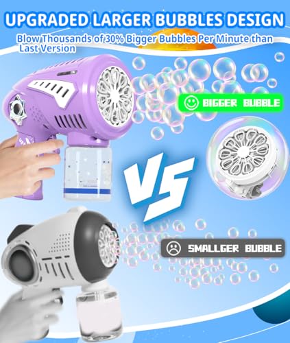 Boerfmo Rechargeable Bubble Gun Bubble Machine for Kids with LargerSize Bubbles Design Dazzling LED Light Toys Gifts Age 315 for Boys Girls Party Favors Birthday Easter Halloween - Image 5