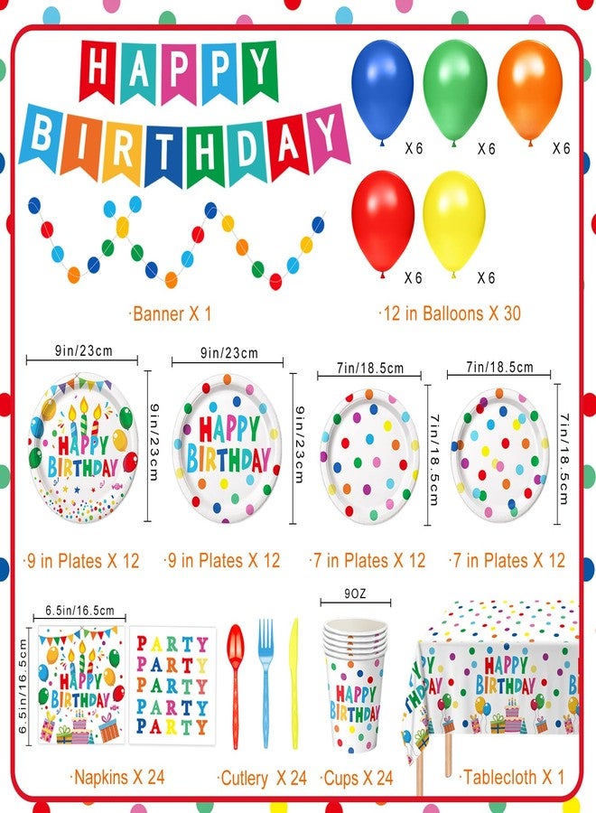 LINHAXM Happy Birthday Decorations - Birthday Party Decorations Includes Plates, Napkins, Cups, Cutlery, Banner, Hanging Swirl, Tablecloth, Balloon for Boy Girl Birthday Decorations, Serves 24 - Image 2