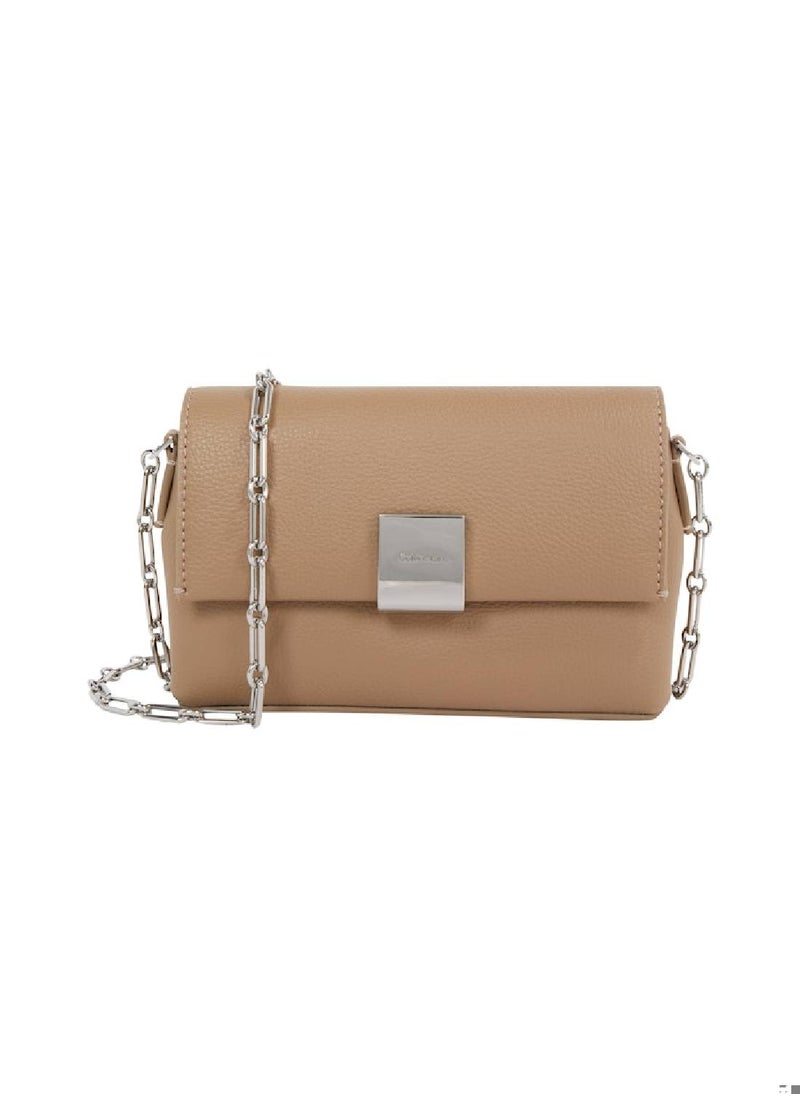 CALVIN KLEIN Women's Ck Plaque Crossbody Bag - Faux Leather, Beige  - Image 1