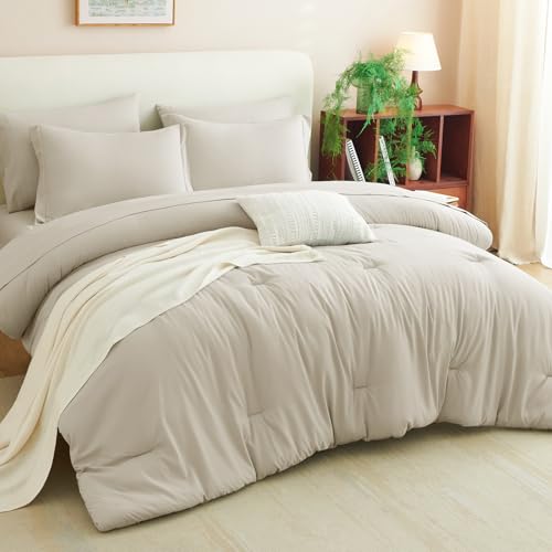 CozyLux King Comforter Set Beige, 7 Pieces Bed in a Bag Soft Bedding Comforter Set with Sheets, All Season Boho 7PC Bed Sets with Comforter, Fitted Sheets, Flat Sheets, Pillow Shams and Pillowcases - Image 3